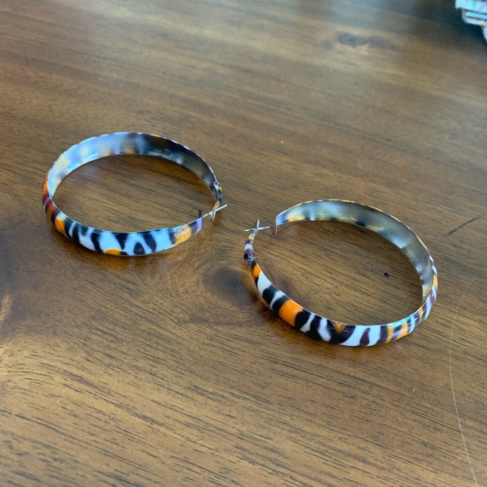 Metal Hoop Earrings — Tiger Print